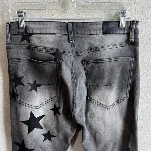 KDNK 11 4 14 11 Gray Black Star Skinny Jeans Men's 30x29 Low Rise Distressed - Picture 4 of 6